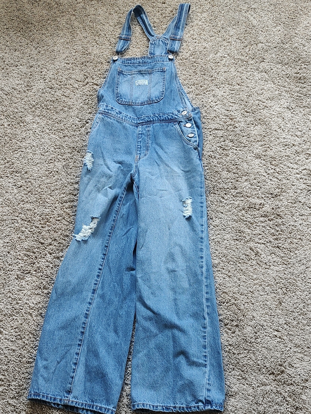Women’s Blue Denim Overalls - Distressed Wide Leg